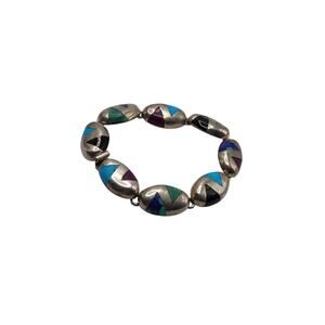 Vintage Mexico 925 Sterling Inlay Link Bracelet 8 In